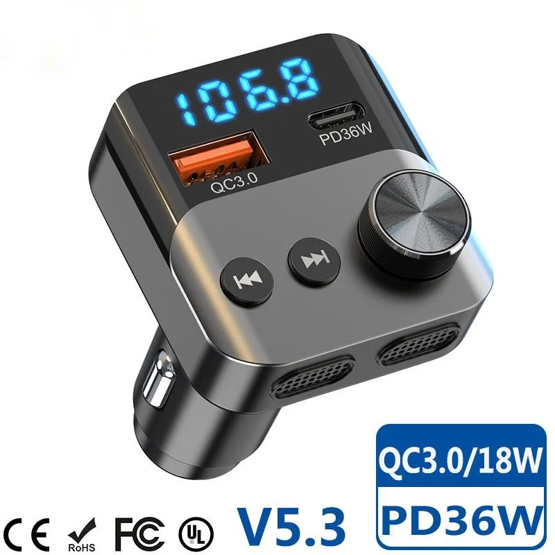 

BC98 Car Bluetooth 5.3 MP3 Player PD 36W QC 3.0 Fast Charge Lossless HIFI Music Car FM Transmitter Cigarette Lighter Charger