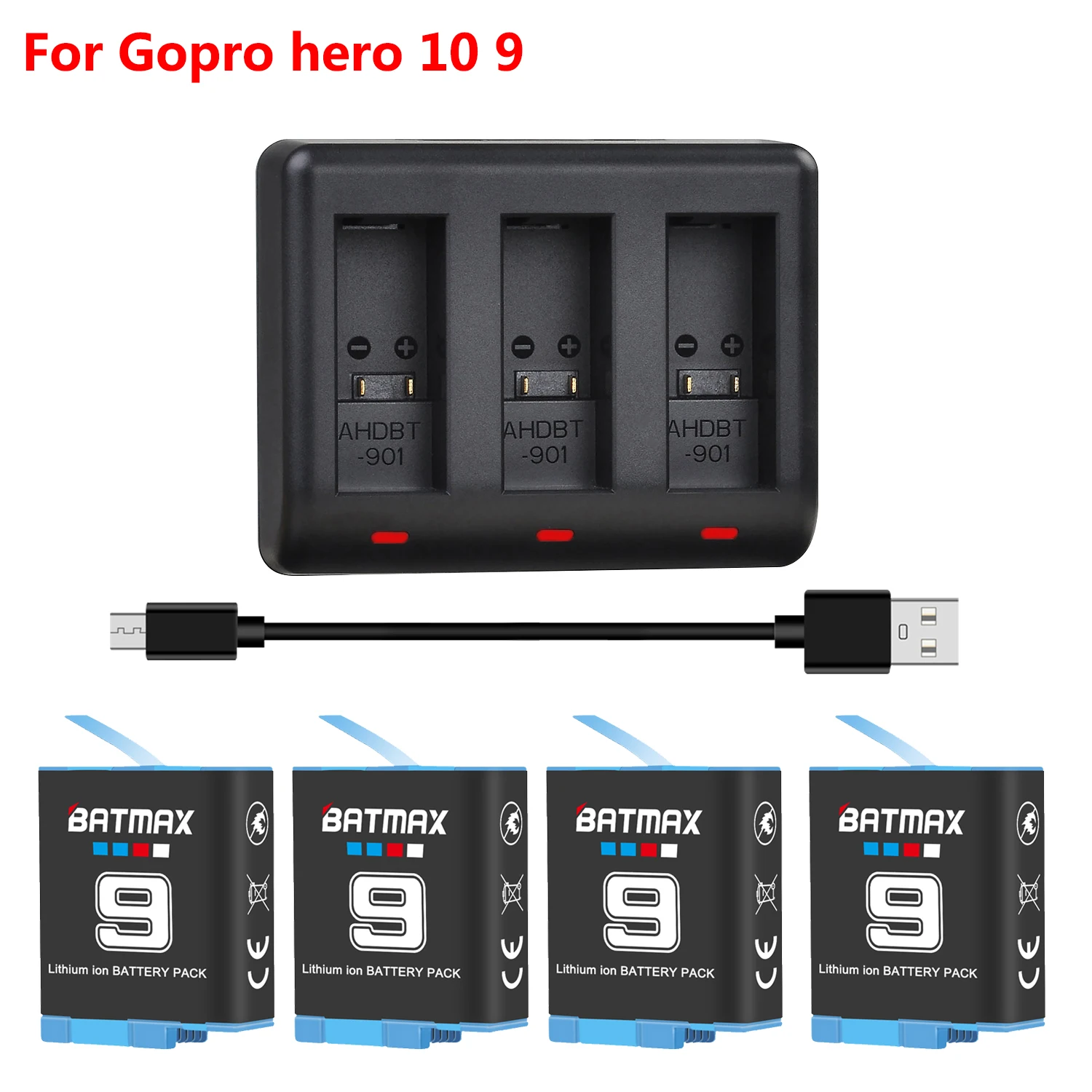 Batmax 1780mAh Battery for GoPro 12 9 Hero 10 11 Black + Triple Charger for Go Pro 9 Camera Accesories