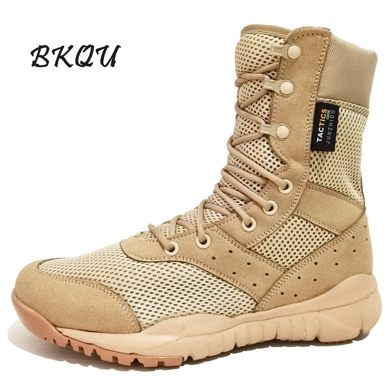 BKQU Summer Breathable Men\'s Combat High Top Tactical Desert Combat Ultralight Boots  High Quality Outdoor