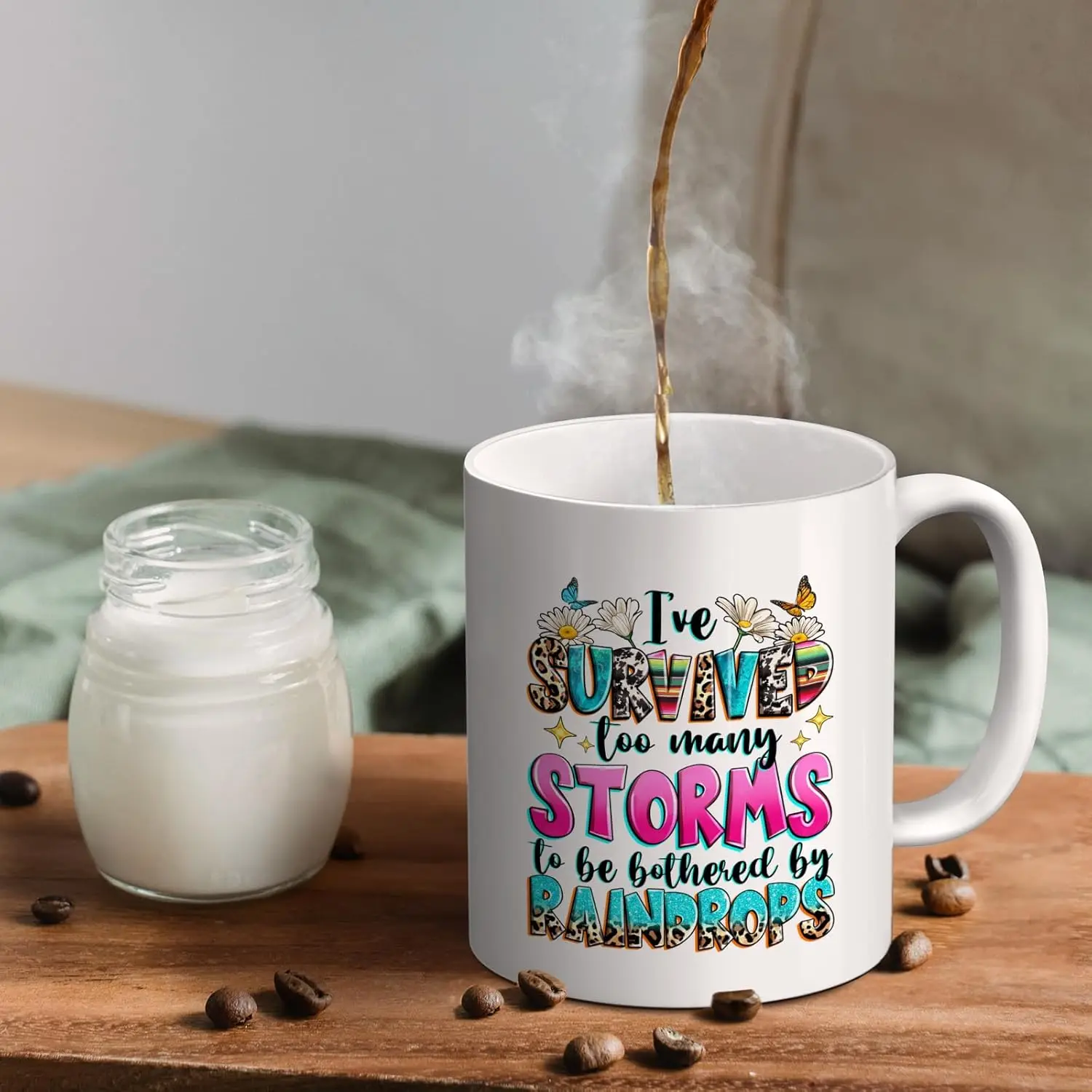 Inspirational Coffee Mug Ceramic 11oz - I've Survived Too Many Storms Mug, Inspirational Gifts for Women, Motivational Quote