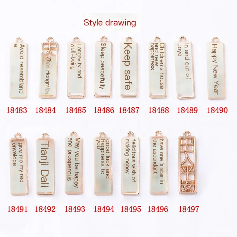 10x35mm Plated Alloy Character Pendant Chinese Blessing Carrier Diy Jewelry Findings Accessories Women Necklace Earring Model