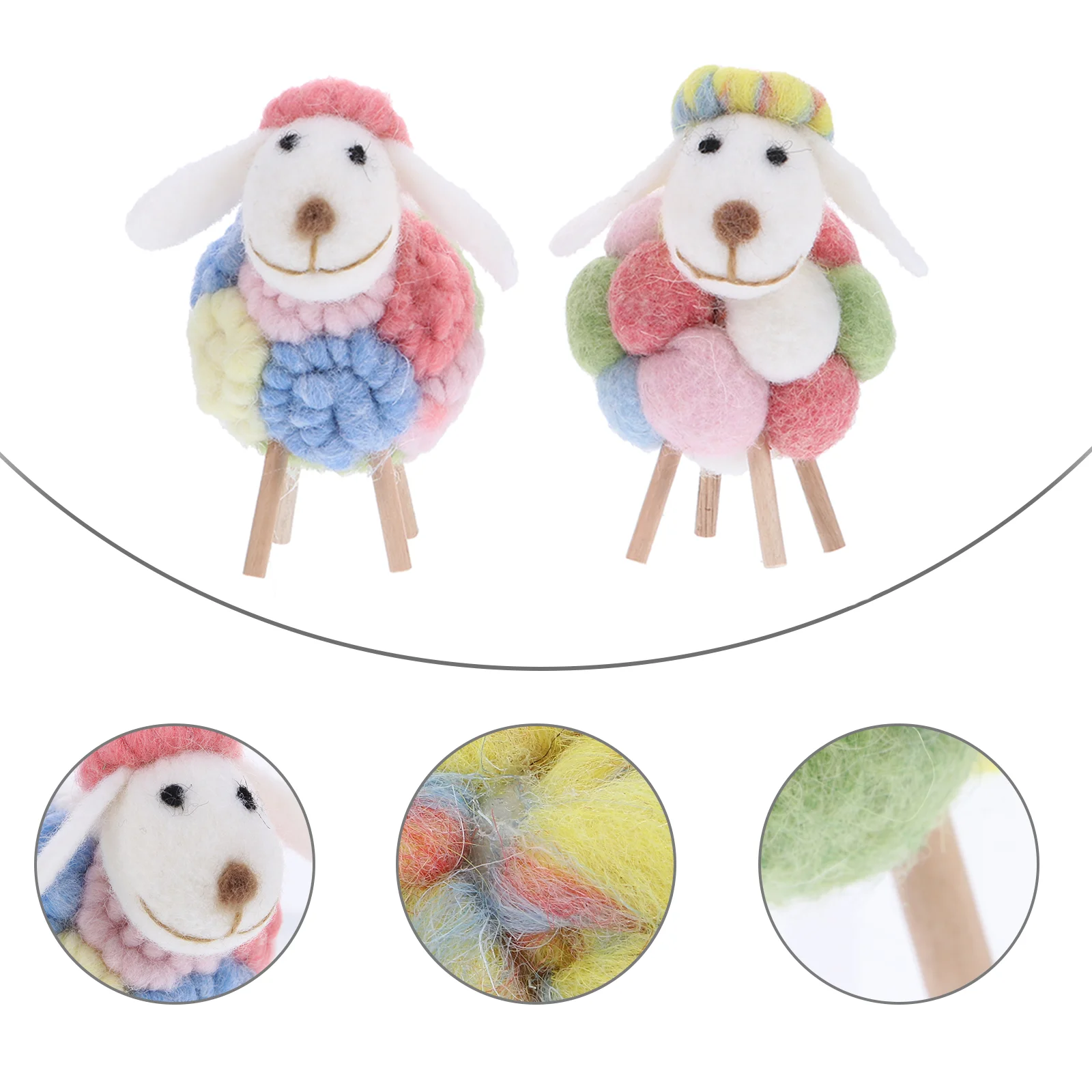 2PCS Wool Felt Craft nament Figurines Adorable Lamb Home Decor Tabletop Miniatures Soft Kids Friends