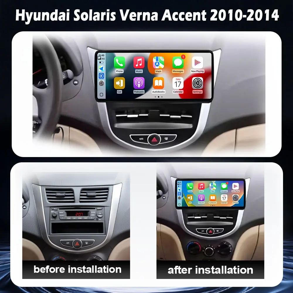 Android 16 Car Multimedia Player For Hyundai Solaris Verna Accent 2010-2014 Carplay QLED Screen Radio Stereo GPS Navigation DSP