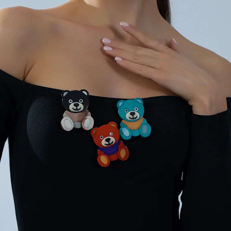 

Cute Acrylic Bear Brooch Cartoon Animal Pin Fashion Clothing Accessory for Bags Scarves Trendy Cartoon Jewelry