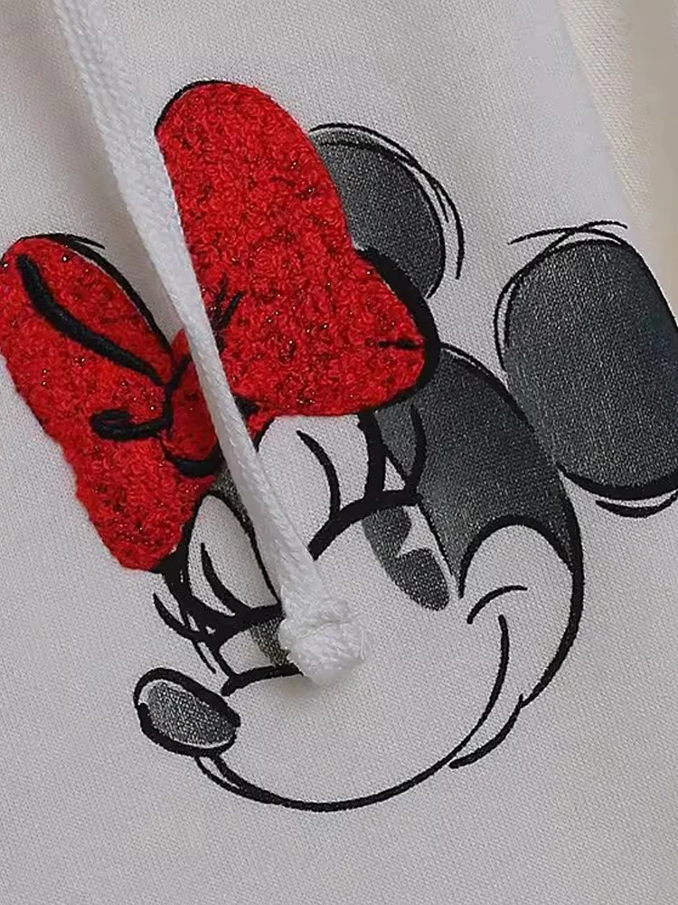 Disney Sweatshirt Minnie Mickey Mouse Embroidery Appliques Letter Cartoon Print Women Hooded Zip Long Sleeve Fleece Jumper Tops