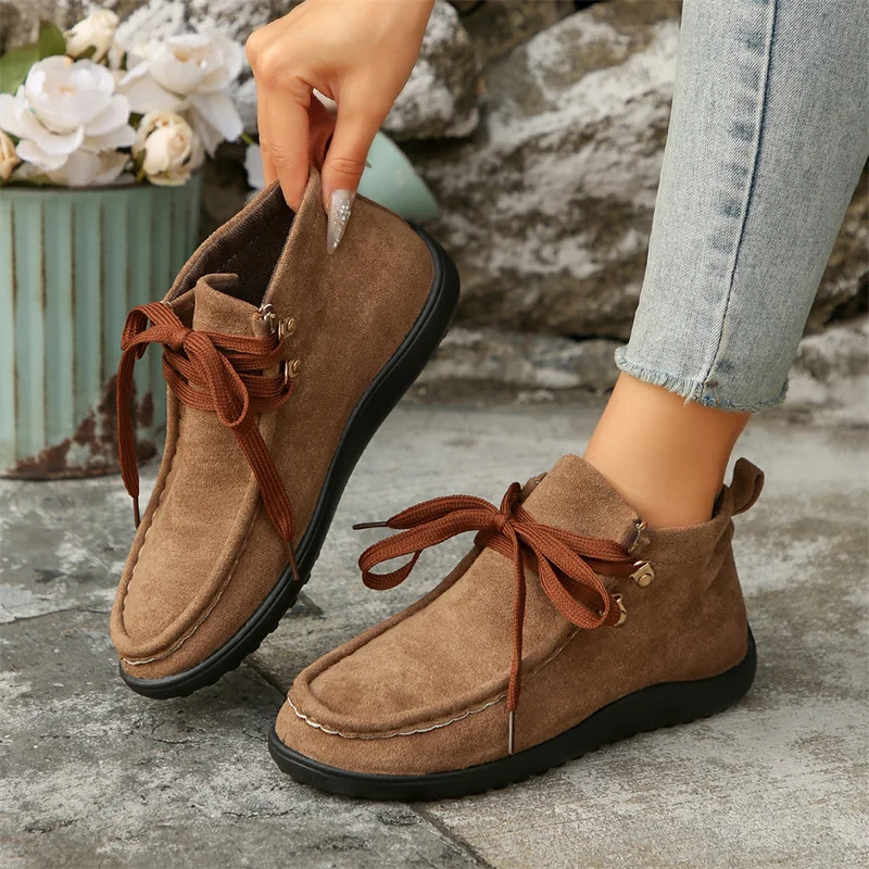 

Hot Sale Brown Women's Loafers Shoes Size 43 Autumn Suede Casual Shoes Woman Flat Soft Sole Ankle Shoes Women zapatos de cuero
