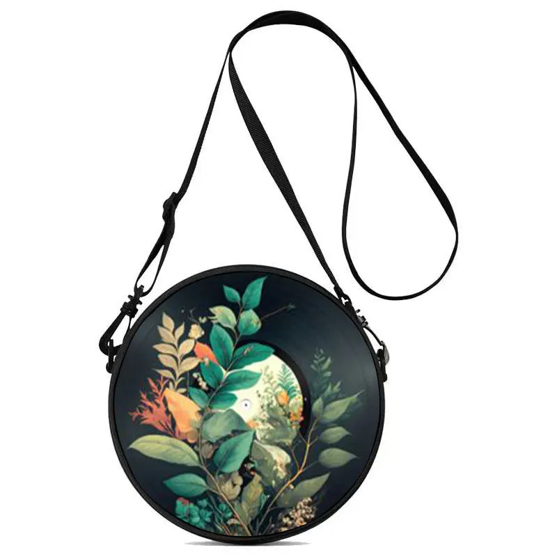 Record Floral Print Round Shoulder Bag Casual Messenger Bag for Woman Best Gifts 2D Flat Casual Daily Crossbody Bag Accessories