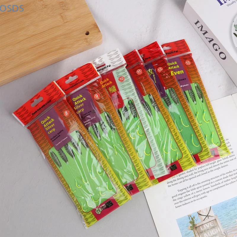 5pcs set Strong Sharp Spring Hooks Fluorescent Green Stainless Steel Fishing Hook 8# -13# For Saltwater Freshwater Fishing​
