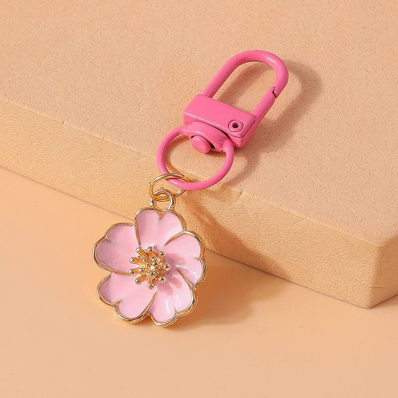 Fashion Flower Charms Keychain for Women Men Car Key Holder Handbag Purse Pendant Keyrings Accessories DIY Jewelry Gifts