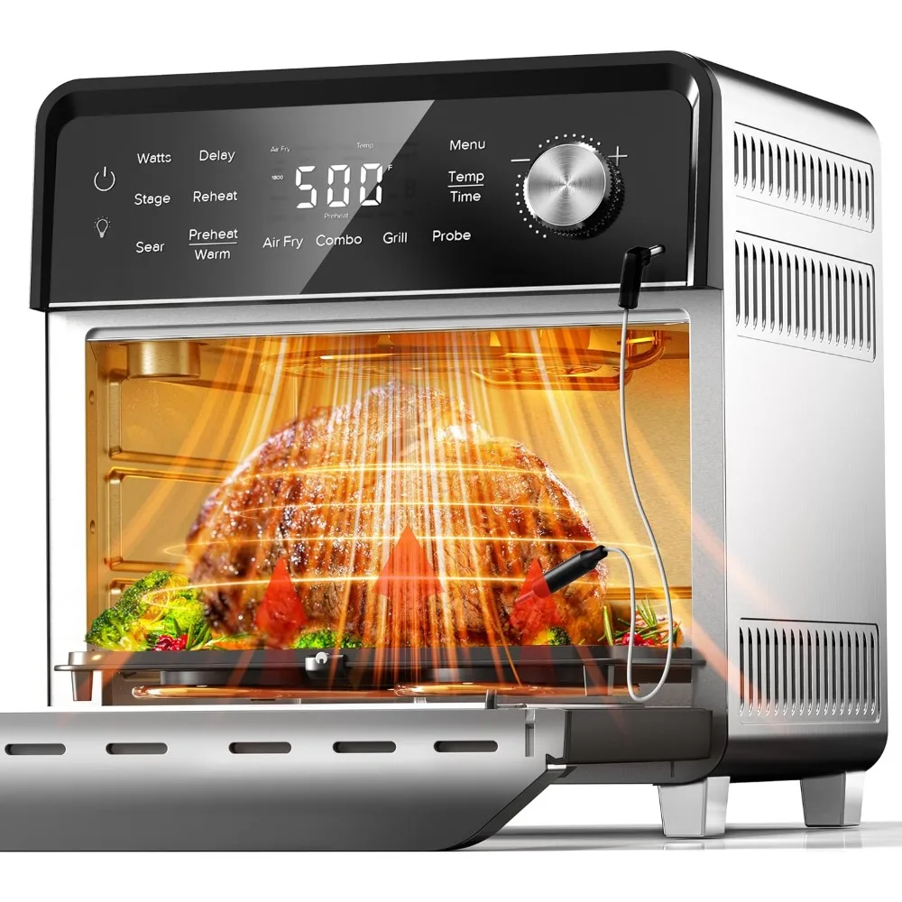 Air Fryer Oven Combo with Sheath Heaters, Authentic Char Flavor, 100 Presets & Smarter Probe & 50-550°F, AirFryer