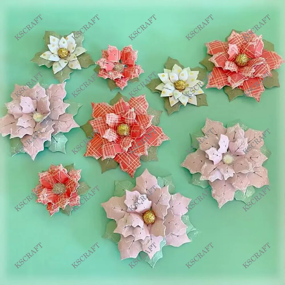 KSCRAFT 2024 Poinsettia Flowers Plate Cutting Dies Stencils for DIY Scrapbooking Decorative Embossing DIY Paper Cards