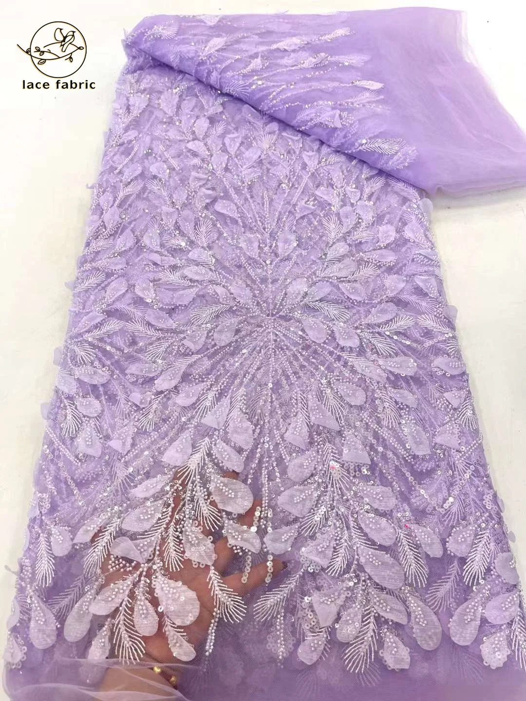 2024 Latest Luxury 3D Mesh Embroidery Lace Fabric Dubai Tulle Fabric with Beads Embroidered Applique African Fabric for Dresses