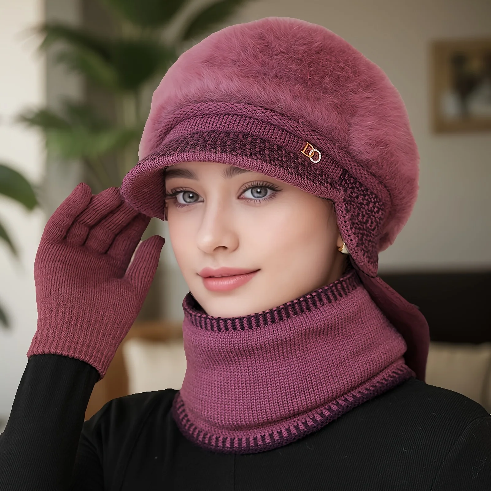 قبعة ودافئة ووشاح للنساء، قبعة شتوية سميكة وأنيقة، هي الخيار الأفضل للهدايا لكبار السن في المهرجانات