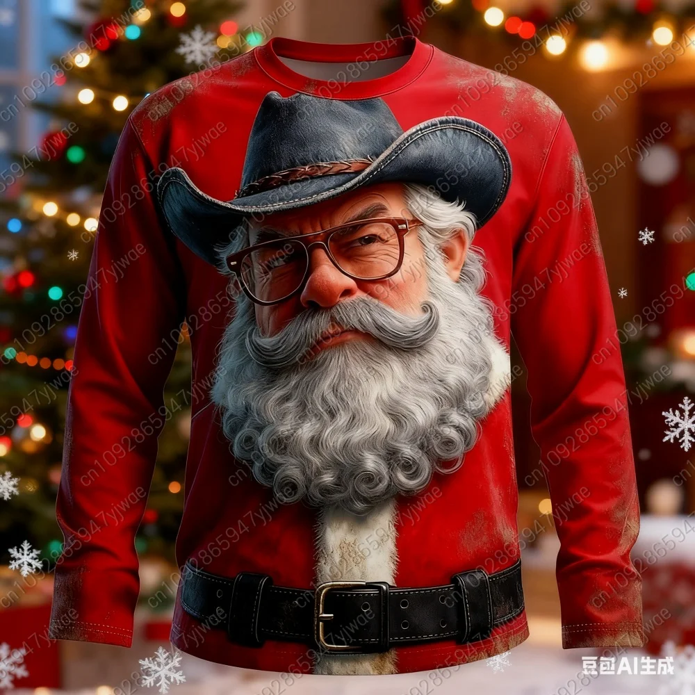 Picture 4: Christmas Men's Santa Claus Funny T Shirt Long Sleeve T Shirt Adult 3d Print Crew Neck Shirts Fashion Basic 3d Street T-Shirt