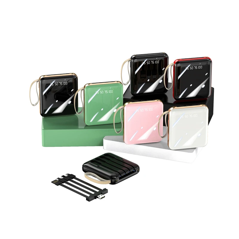 بنك طاقة صغير جديد قابل للفصل 4 أسلاك 20000 مللي أمبير في الساعة شاشة ديجيتال سعة كبيرة بطارية محمولة لهاتف آيفون وسامسونج وشاومي #4