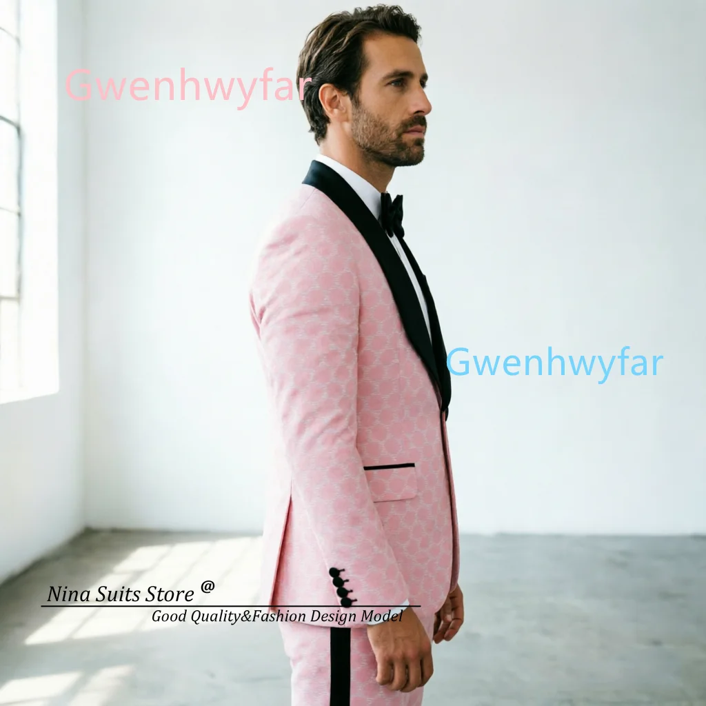 G&N 2026 Men's Pink Polka Dot Jacqaurd Suit 2-Piece Set Single-Button Jacket And Slim-Fit Pants Wedding Formal Wear Customizable
