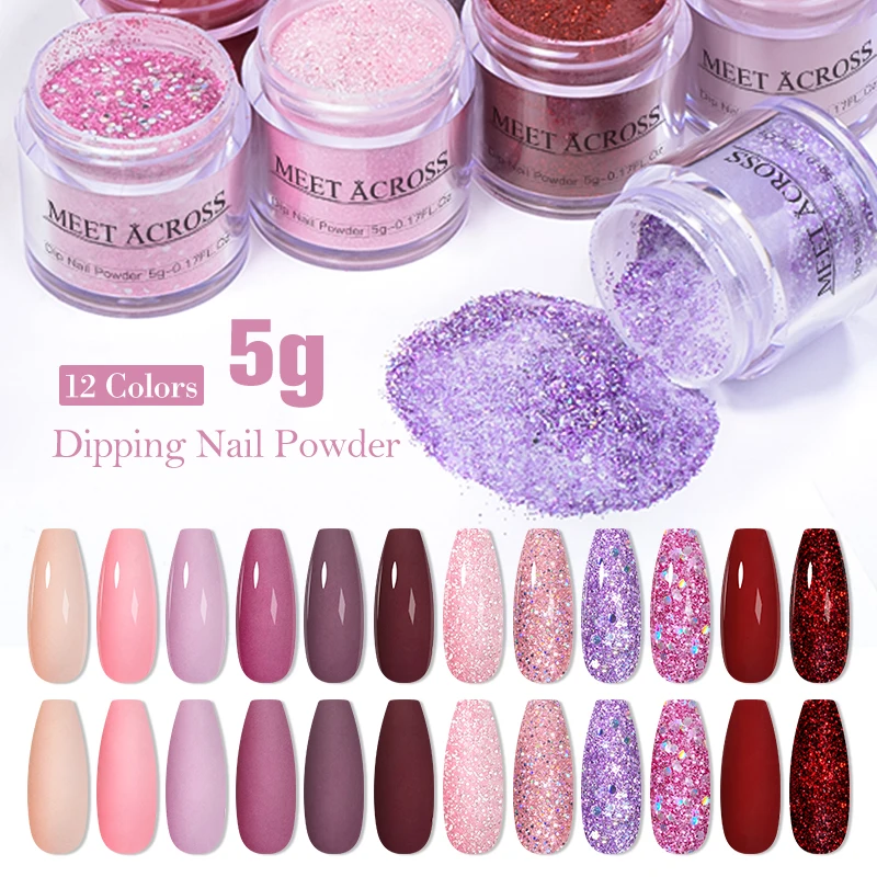 MEET ACROSS 5/10g Glitter Nail Dipping Powder Pink Natural Dry No Lamp Cure Decoration Pigment DIY Gel French Acrylic Dipping