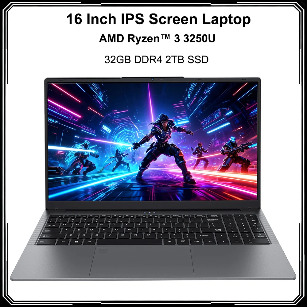كمبيوتر محمول مكتبي بشاشة IPS مقاس 16 بوصة AMD Ryzen ™   3 3250U دفتر محمول 2 * DDR4 MAX 32GB 2 * SSD Windows11 دفتر بصمة WIFI