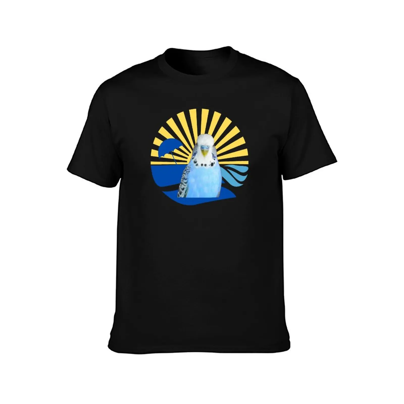 Blue Budgie Parakeet Tropical Sunset T-Shirt Holiday Party T-Shirt for Men