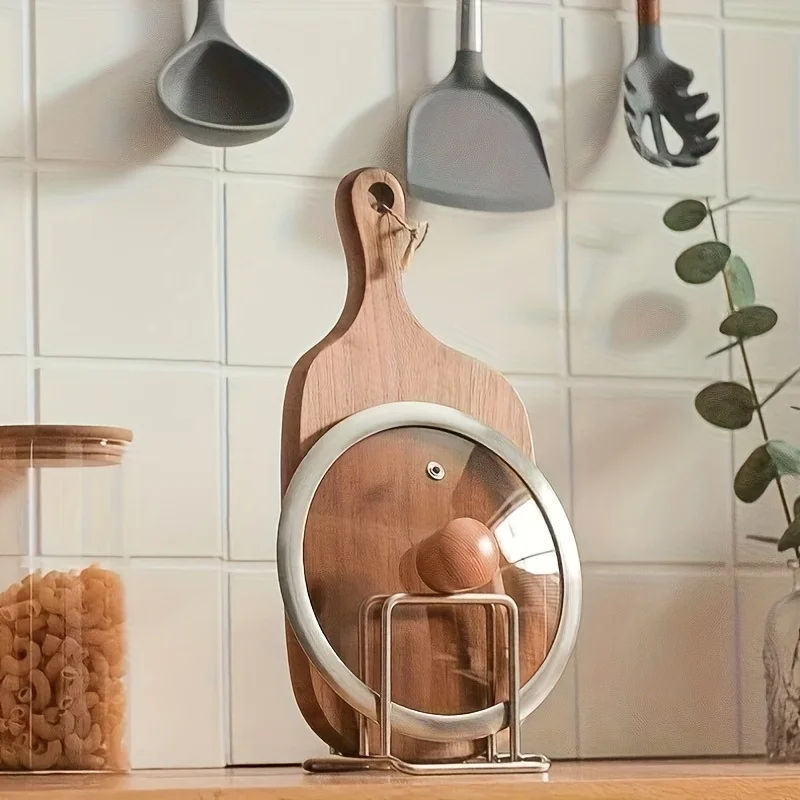 قطعة واحدة من غطاء وعاء الفولاذ المقاوم للصدأ الموفر للمساحة ومجموعة منظم لوح التقطيع - رف كونترتوب عالي التحمل، منظم المطبخ