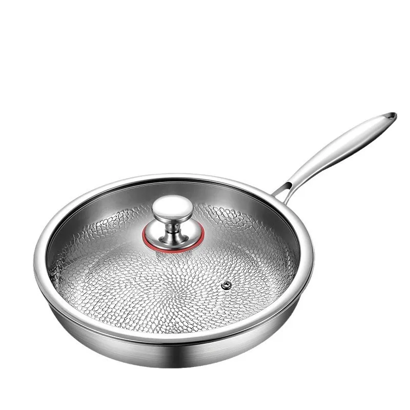 26/28cm German Pure Titanium Frying Pan Non-stick Frying Pan Uncoated Fish Scale Hammer Pattern Titanium Alloy Cookware