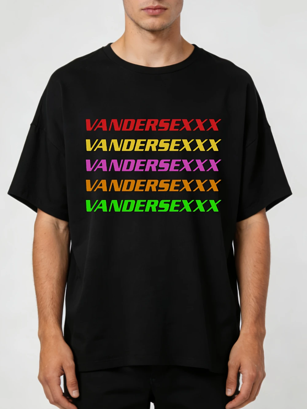 Vandersex Men's Striking Graphic T-Shirt - Comfortable Everyday Shirt with Vertical Color Block Design, Loose Fit Crew Neck Top