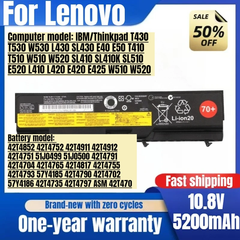 

45N1005 for Lenovo IBM/Thinkpad T430 T530 W530 L430 SL430 E40 E50 T410 T510 W510 W520 SL410 SL410K SL510 L410 Laptop Battery