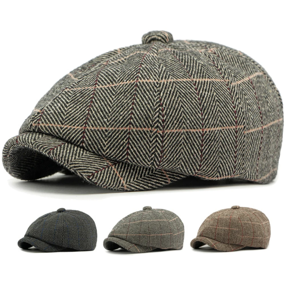 

HT4557 Men Women Berets New Autumn Winter Hat Retro Octagonal Flat Cap Artist Painter Beret Hat Male Female Plaid Ivy Beret Cap