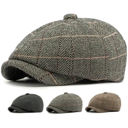 HT4557 Men Women Berets New Autumn Winter Hat Retro Octagonal Flat Cap Artist Painter Beret Hat Male Female Plaid Ivy Beret Cap