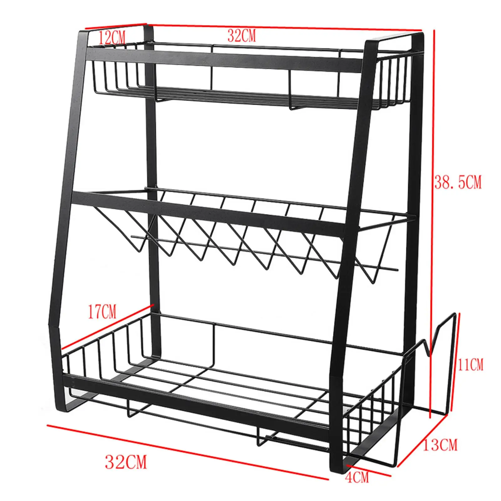 for Countertop, Spice for Counter Stable Spice Shelf Standing Storage Rack for Kitchen, Black