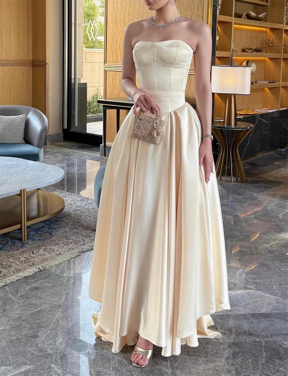

ROYET Pleat Strarpless Mermaid Simple Formal Evening Dress Sleeveless Ankle Length Long Ball Prom Gown For Woman Customized
