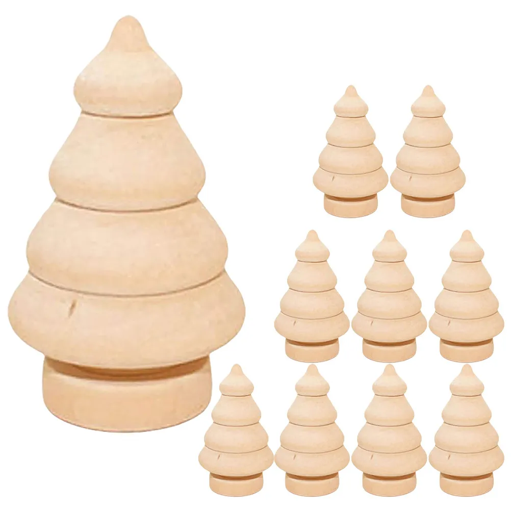 

10Pcs Unfinished Wood Christmas Trees DIY Crafts Smooth Edge Safe Suitable for Kids Painting Drawing Holiday Decoration