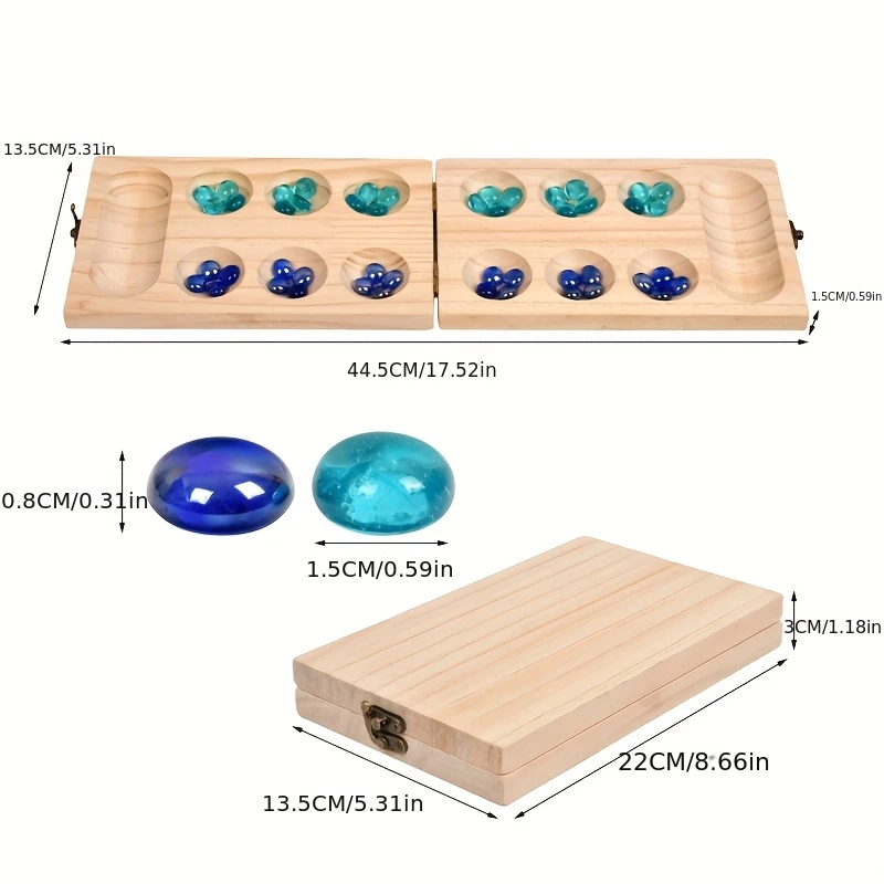 Mancala Chess Set Metal Buckle Board Game Set, Wooden Mancala Board Game Set, Larger Size Mancale - Portable Dual Player