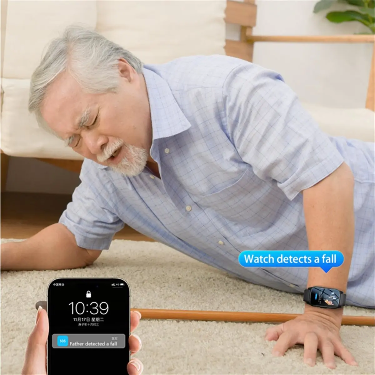 Punctual- 4G Elderly Smart Watch with GPS,SOS,Fall Detection Emergency Support,AI Health Monitoring for Elderly Black A