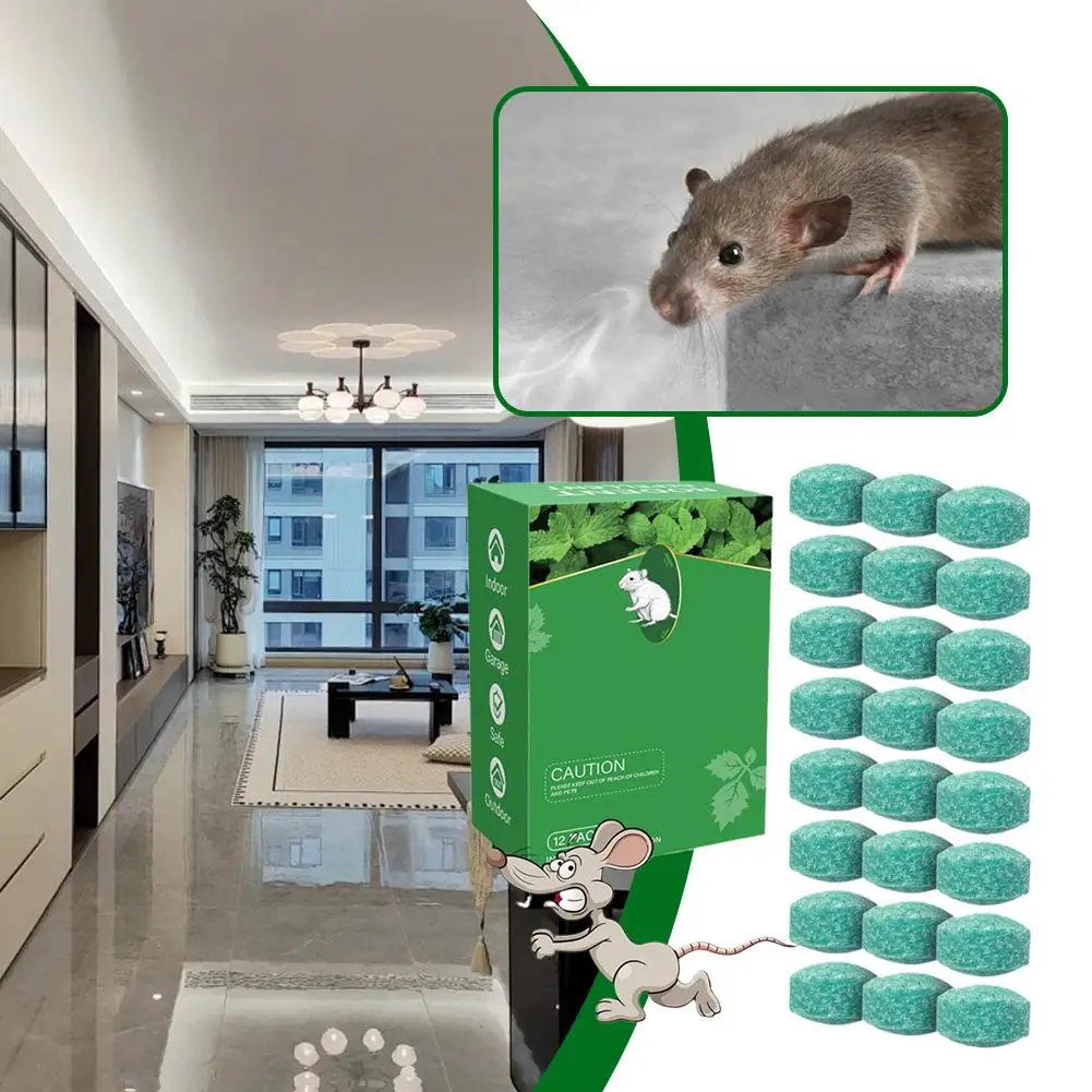 Repelente de ratones para el hogar y exteriores, 12 Uds., aceite esencial de plantas, pastillas antirratos, repelente de insectos y roedores, bola de alcanfor