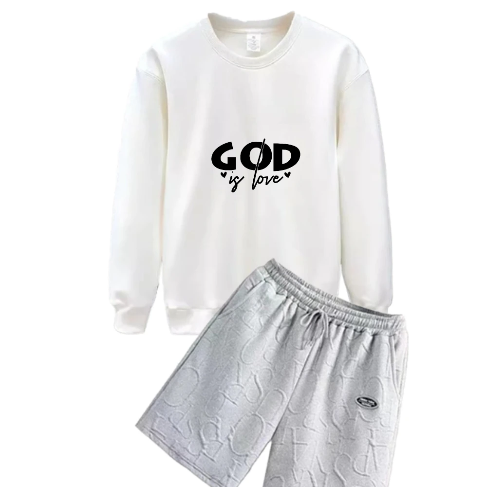 

2025 Men Casual Spring And Autumn Polyester Fiber Suit Fashion Sports Tshirts+shorts Simple bold letter printing Set Comfortable