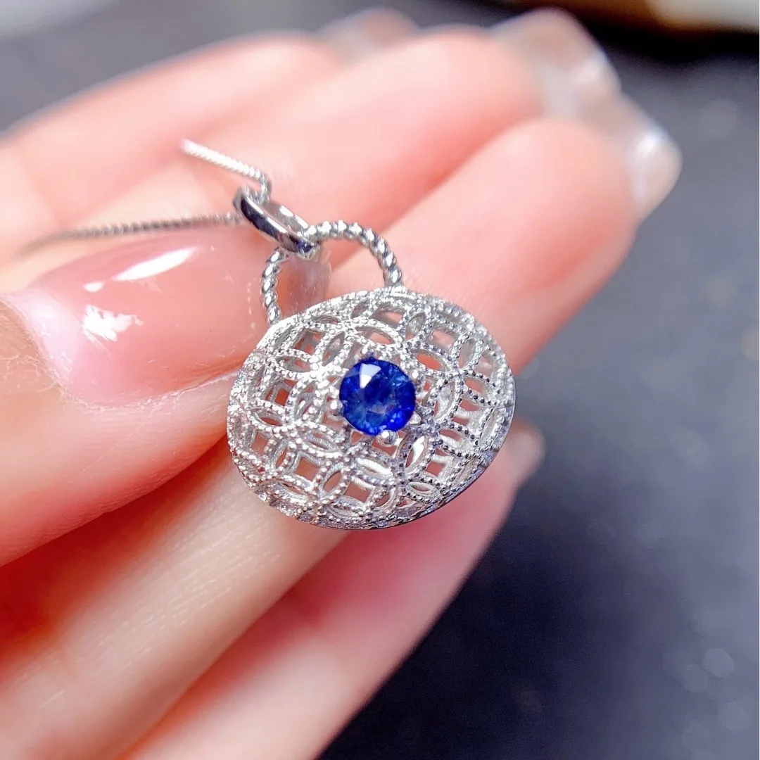 

Ожерелье с подвеской из натурального сапфира, стерлинговое серебро S925, дизайн в стиле ретро, роскошный дизайнерский ювелирный дизайн, синий драгоценный камень
