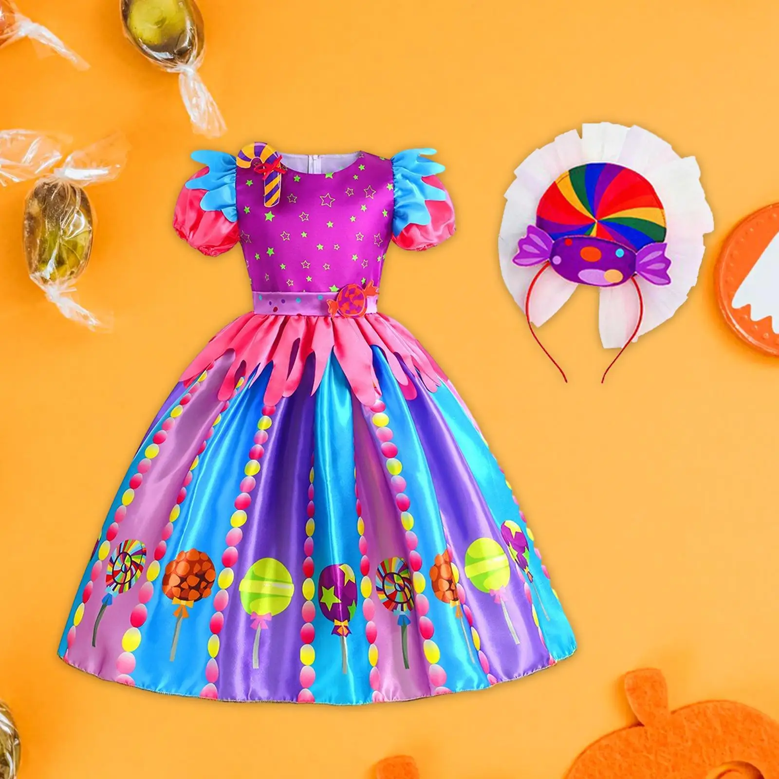 فستان كاندي للأطفال بأكمام قصيرة زي الأميرة المصاصة مع عصابة رأس لحفلات الرقص اللامعة #5