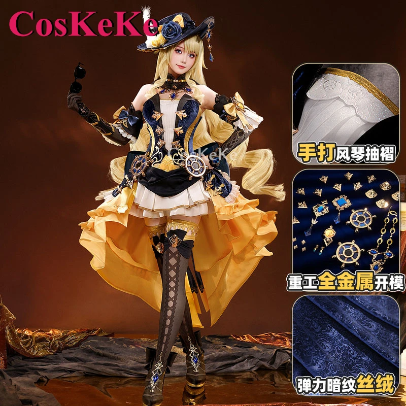 CosKeKe Navia Cosplay Game Genshin Impact Costume Elegant Sweet Gorgeous Uniform Dress Halloween Party Role Play Clothing S-XL