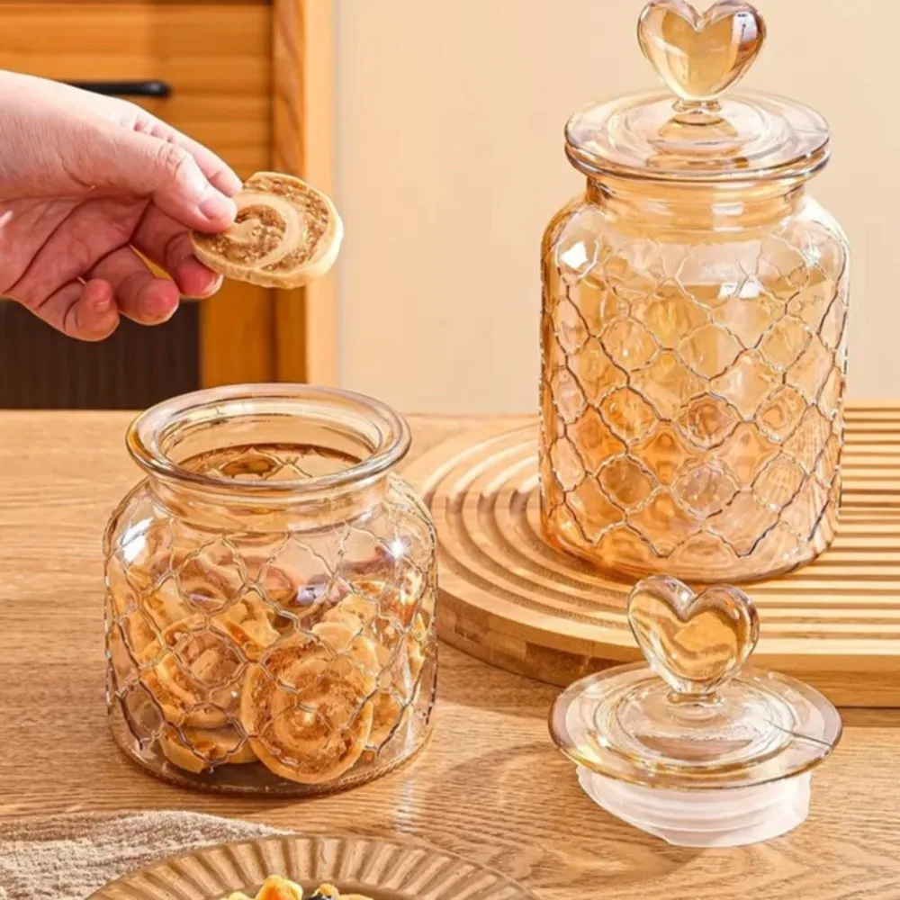 

Creative Transparent Glass Sealed Jar Large Capacity Exquisite Jam Jar with Shape Lid Grain Storage Bottle Coffee Bean