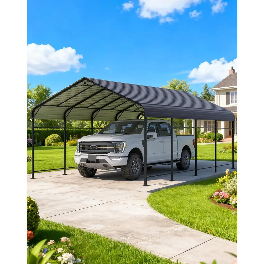 12x20 FT Heavy Duty Metal Carport Reinforced Galvanized Steel Roof All Weather Car Truck Boat Shelter, Custom