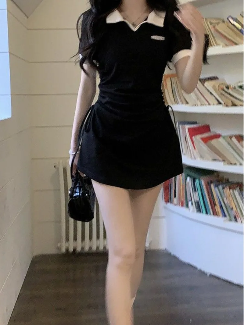 French style college style lapel fashionable fresh youthful sweet dress for women's 2024 summer new slim fit short skirt 59G3