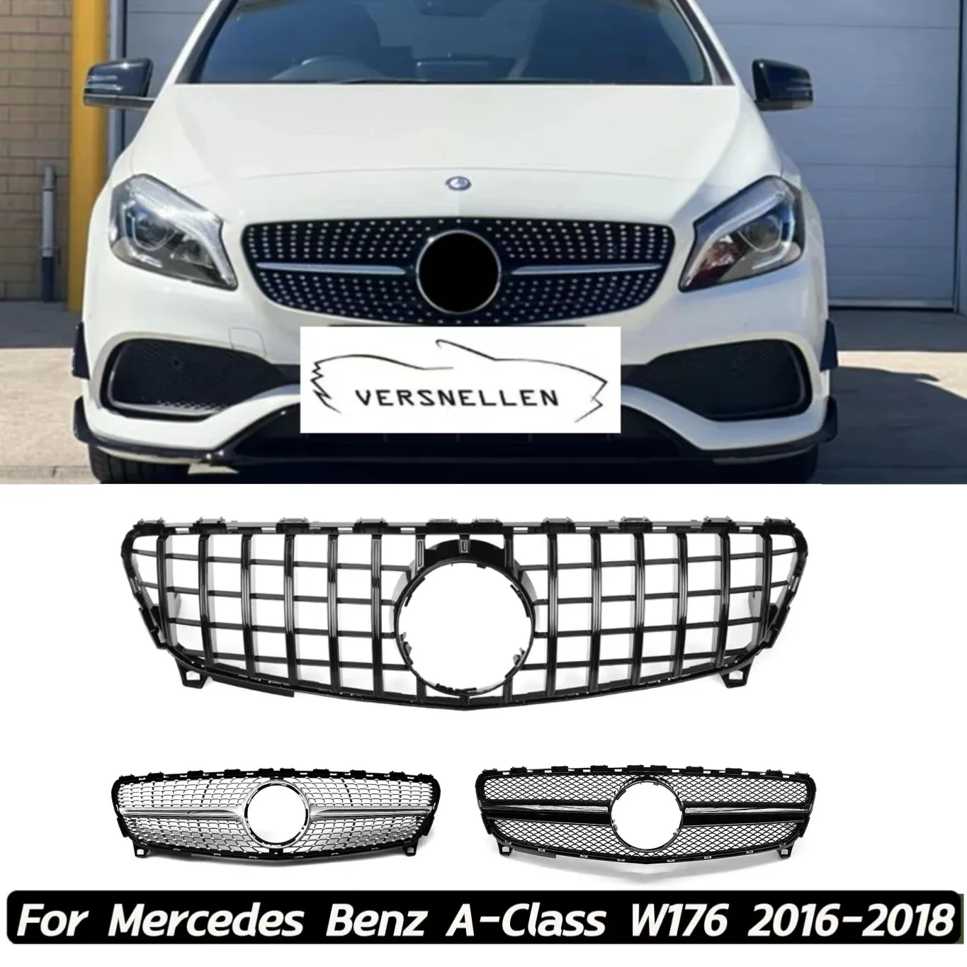 

Решетка для переднего бампера Mercedes Benz A-Class W176 2016-2018 A180 A200 A250 A45 AMG с хромированными черными бриллиантами