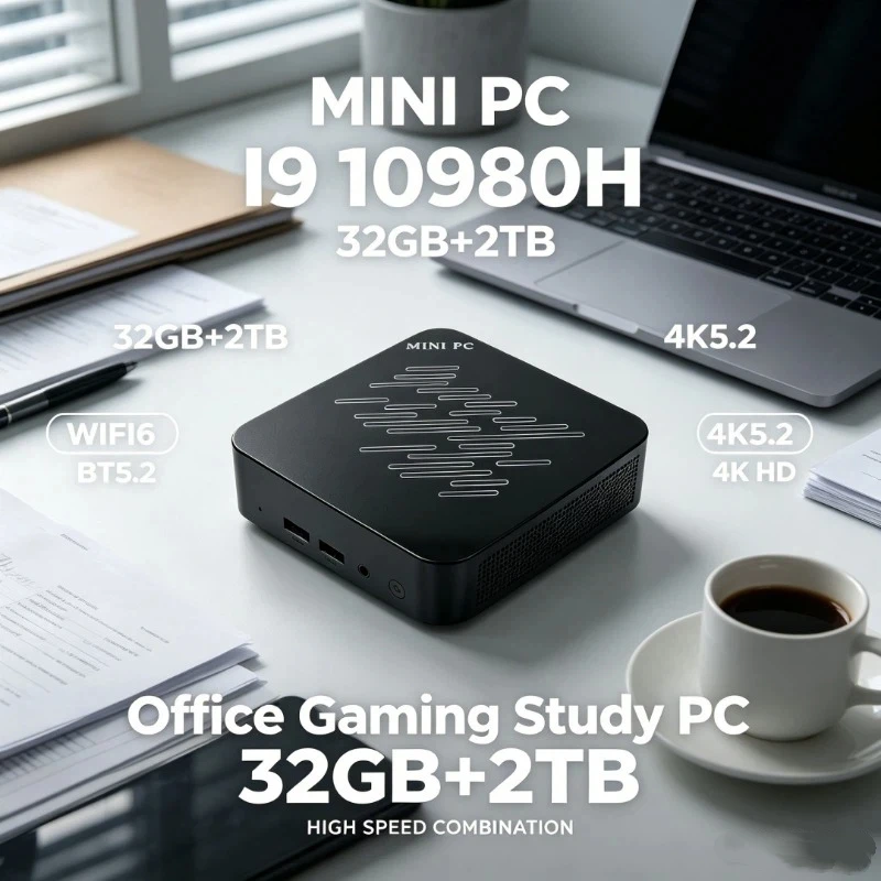 New Arrival! I9-10980HK Mini PC 32GB+2TB High Speed Combo, WiFi6, BT5.2, 4K HD, Compact Desktop for Office & Gaming