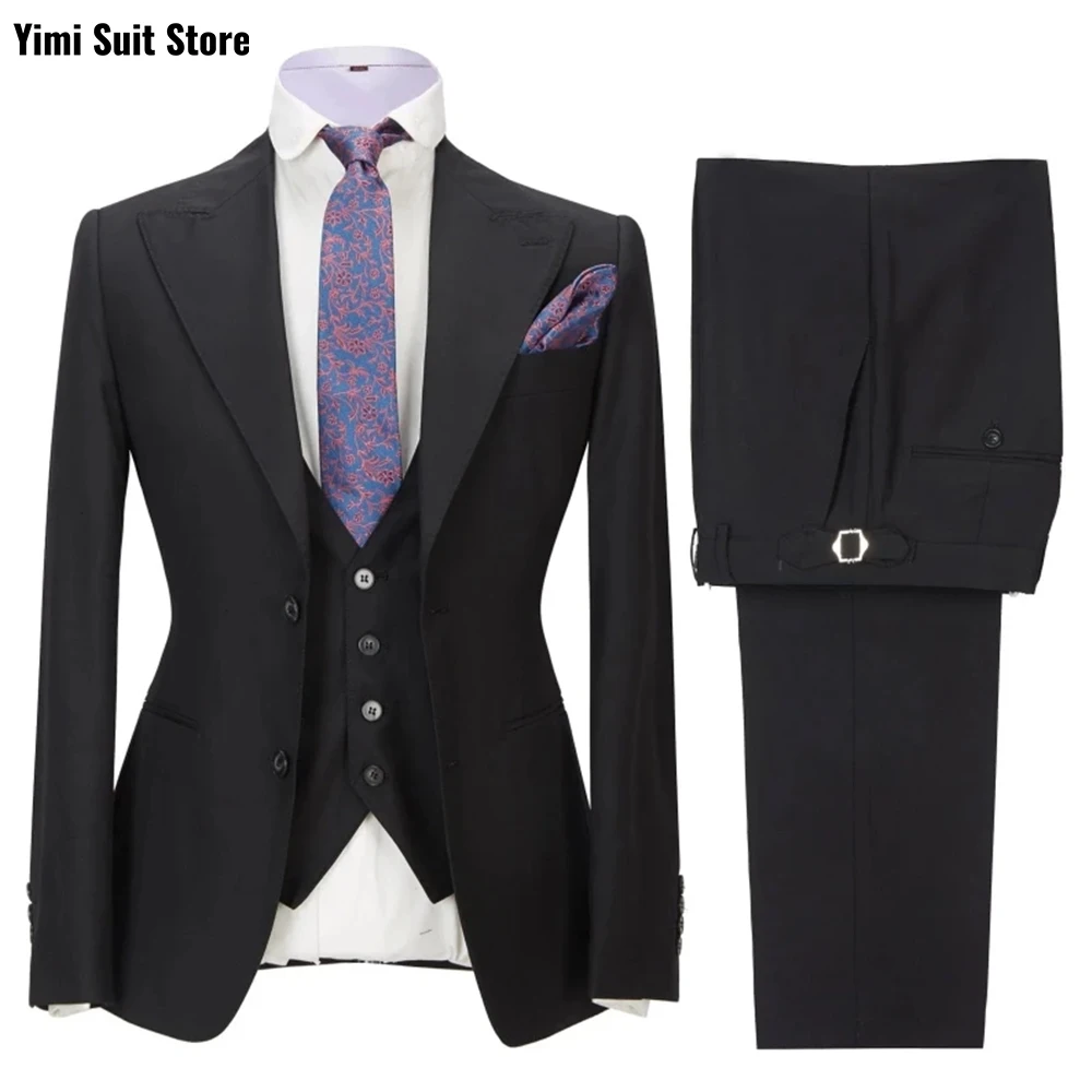 럭셔리 남성 정장 3피스 라펠 비즈니스 남성 신랑 결혼식 블레이저 파티 드레스 수트 비즈니스 블레이저 세트 재킷+조끼+바지