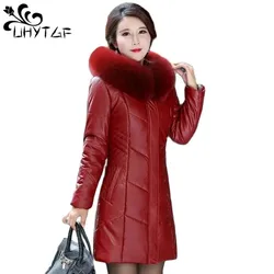 Genuine Duck Down Leather Down Jacket Women Luxury Fox Fur Hooded Winter Coat Female 2023 Large Size Leather Jackets Ladies 2432