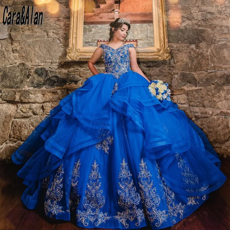 Vestidos De 15 Años 2022 królewskie niebieskie sukienki Quinceanera Ruffles koronkowa aplikacja słodkie 16 urodziny suknie meksykańskie dziewczyny XV sukienka