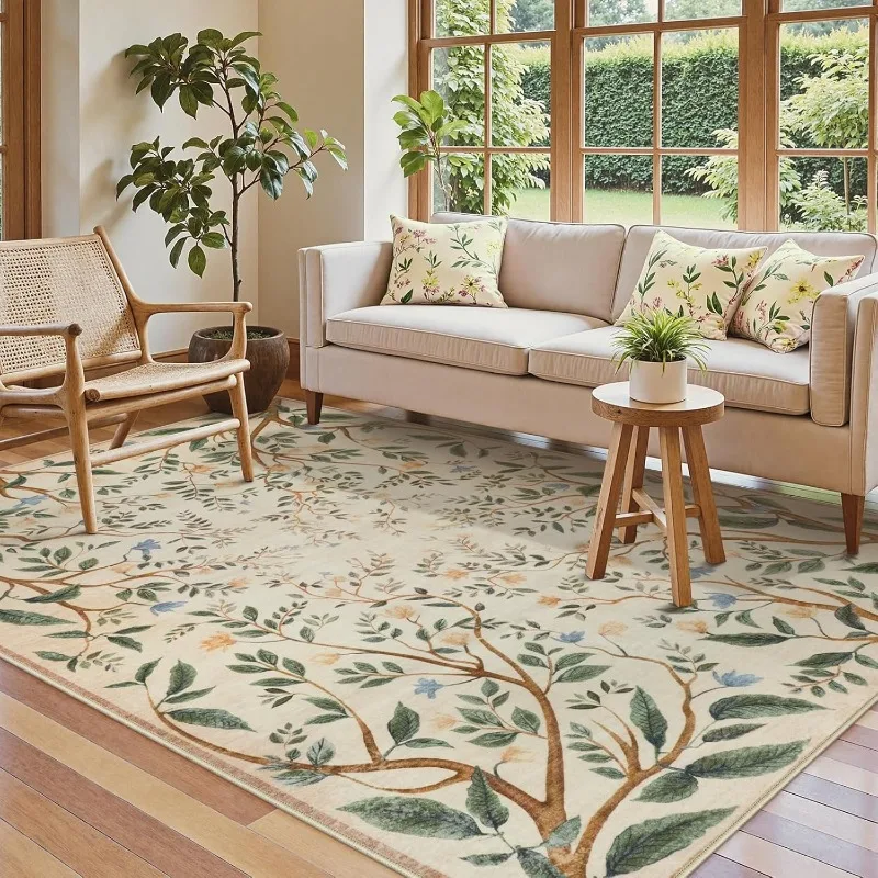 Bohemian Floral Living Room Carpet Nonslip Machine Washable Large Area Sofa Coffee Table Floor Mat Bedroom Bedside Rug Tapis