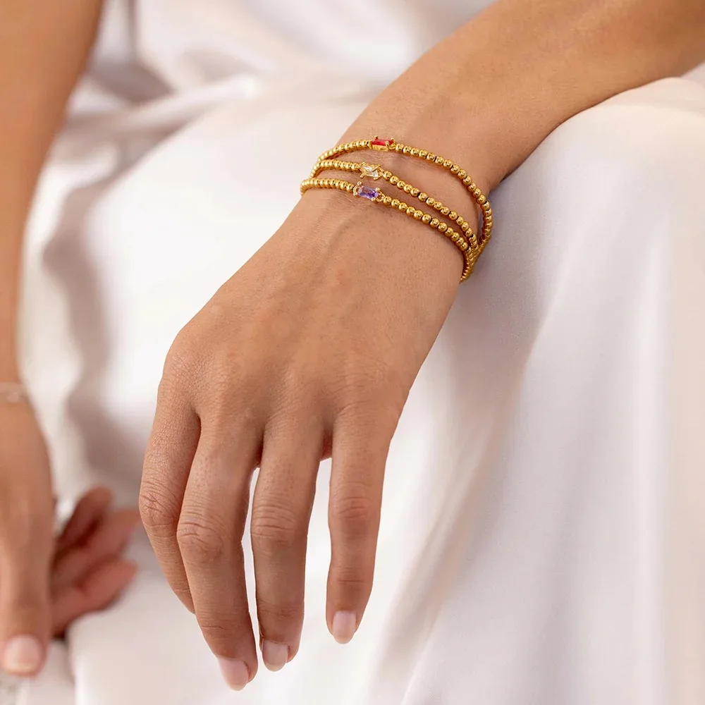 

Birthstone Bead Bracelet 18K Gold Plated Stacking Jewelry Personalized Gift for Women Girls Friend Mom Stainless Steel Dainty