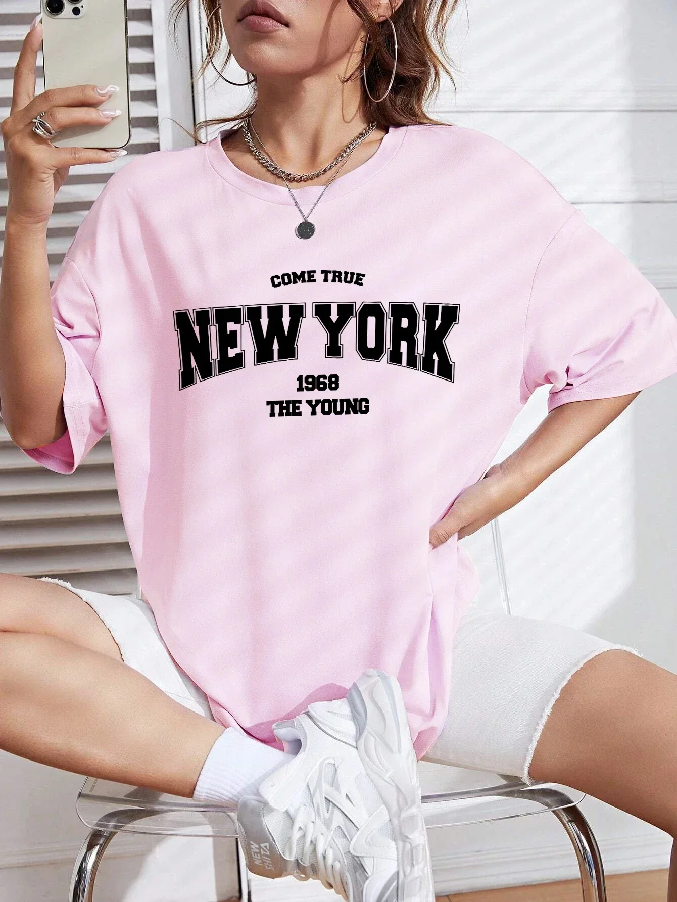 When 1968 The New York Is Young  Woman Tshirts Oversize Daily Tshirts Creativity Streettshirt Individual Casual Clothes